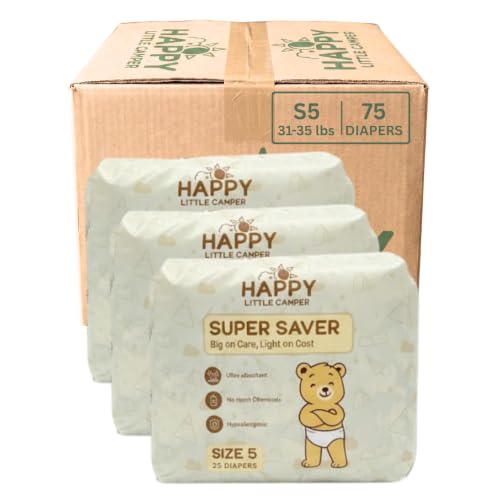 Image of Happy Little Camper Diapers, Size 5, 75 Ct, Totally Chlorine Free (TCF) | Soft, Secure & Absorbent with Up to 12-Hour Leak Protection for Day & Night