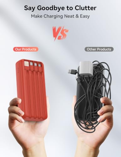 Nusyddy Portable Charger 20000mAh with 4 Built-in Cables & 6 Outputs Red - image 5