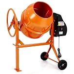 DKIEI 120L Electric Cement Mixer, 450W Concrete Mixer with Wheels and Stand, Portable Mud Mixer Machine for Cement, Stucco, Seeds and Fodder, 230V, 50Hz, 30RPM, Orange