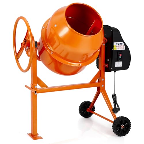 DKIEI 120L Electric Cement Mixer 450W Concrete Mixer with Wheels and Stand Portable Mud Mixer Machine for Cement Stucco Seeds and Fodder 230V 50Hz 30RPM Orange