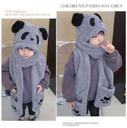 Image of Kids Winter Hat Gloves Scarf Set,Cute Panda Hat with Movable Ears Thick Warm Hood Cap for Girls Boys 4-10 Years Old
