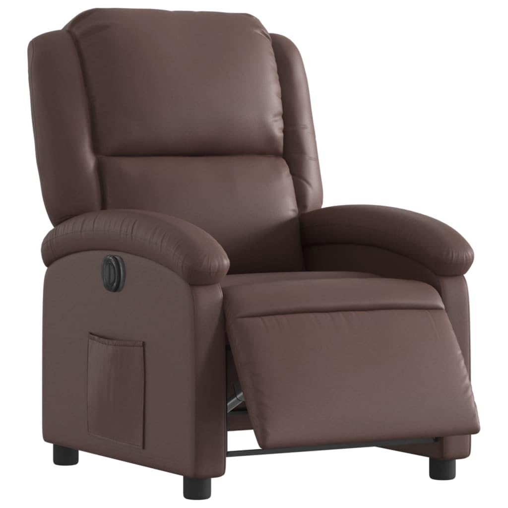 Elektryczny fotel relaksacyjny, brązowy, sztuczna skóra, z funkcją leżenia, regulowany, ergonomiczny, z podłokietnikami i kieszenią boczną, do salonu, biura i kącika do czytania, stabilna