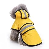 Ornaous Reflective Yellow Dog Raincoat with Hood, Waterproof Pet Rain Jacket for Small Puppy Large D