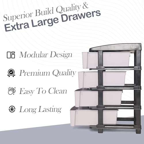 Image of Plastic Modular Drawer Storage Chest Of Drawers Organizer Storage Box, Large Stomo Racks For Multipurpose Anti-slip Shoes Organizers (Grey, 4 Layer)
