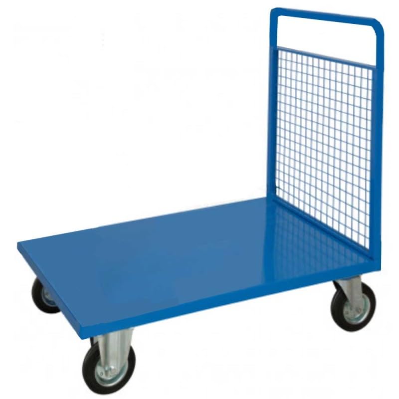 Carrello a pianale singola sponda rete cm.100x50xh93 4 ruote kg.350 trasporto pacchi cartoni in uffici magazzini officine 58FS-2