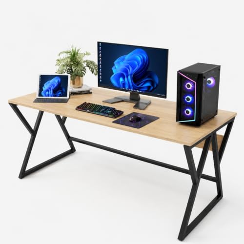 Image of TEKAVO Remik Study Table for Home & Office | Computer Table for Home pc | Wooden Gaming Workstation Desk with Heavy Duty Metal | 150 cm Table | MileOak