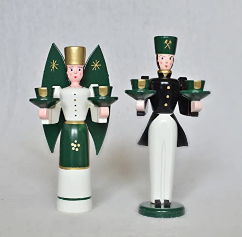 Figurine de Noël ange et mineur Vert Hauteur env. 15 cm NOUVEAU Noël Neige Seiffen Bougies Monts Métallifères Décoration d'hiver Minier Église Lumière Bois Forêt Décoration Fenêtre