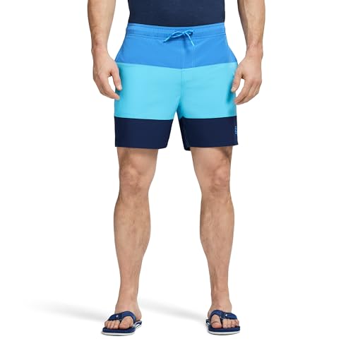 Izod Men's Swim Trunks with Comfort Liner Saltwater Performance UPF50 Stretch Swimsuit 6" Inseam, Regatta Colorblock, XX-Large