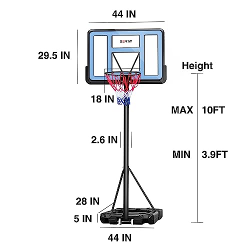 Seray Basketball Hoop With 4.8-10 Foot Height Adjustable For Kids/Adults, Portable Basketball Hoop Outdoor With 44 Inch Backboard And 2 Wheels For Outdoor/Indoor Sports #TOP5