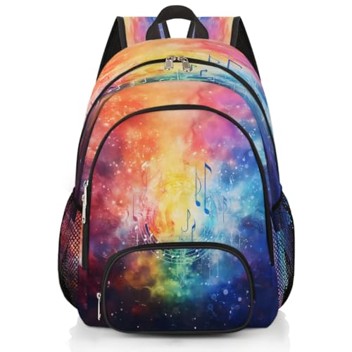 Mexpekil Sac à dos d'école pour garçons et filles, motif galaxie arc-en-ciel, notes de musique, sac d'école primaire, sac à dos léger pour ordinateur...