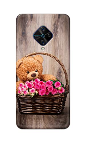 Image of PRINTFIDAA Roses and Teddy Bear in The Wicker Hard Back Cover for Vivo S1 Pro Back Cover -(P6) KAT1004