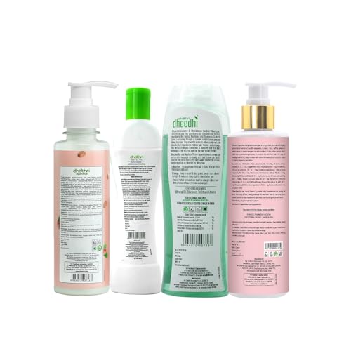 Image of Dhathri Nourishing Combo with Ayurvedic Hair Oil, Volume Shampoo for Thin Hair, Herbal Body Wash, and Herbal Moisturizer - Complete Hair and Body Care for All-Day Freshness, 700 ml (Pack of 4)