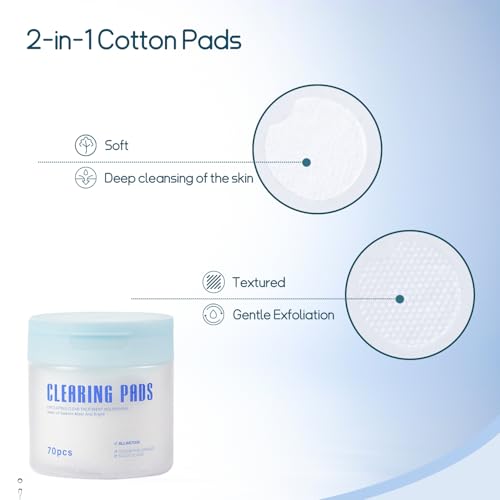 Shodu Salicylic Acid Toner Pads Face Care, Gentle Pore Shrinking Face Exfoliator Toner Pads, Soothing Skin Care Dual Texture Salicylic Acid Pad, Oil Control Deep Cleansing Facial Cotton (Pack of 70)