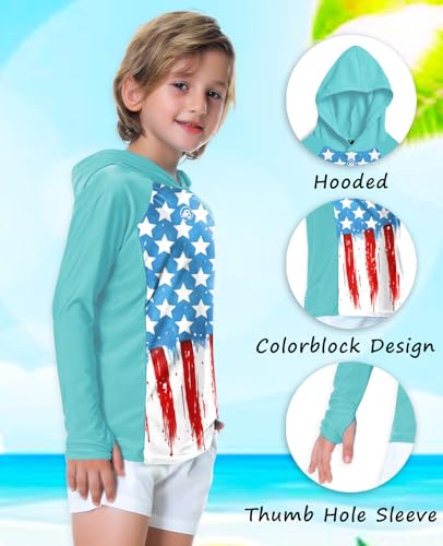 Image of AOBUTE Unisex Kids Long Sleeve Hoodie Rash Guard Boys UPF 50+ Swim Top with Thumb Hole 3-12 Years