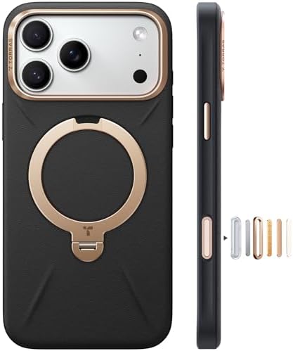 （05:30時点） TORRAS iPhone 17 Pro Max 用 ケース【新感覚レザー・スキンタッチ】Ostand Q3 レザートーン MagSafe対応 リング スタンド 360°定点回転 縦横両対応 マグネット搭載 革 カメラコントロールボタン 米軍規格 耐衝撃 指紋防止 こくよう・ブラック