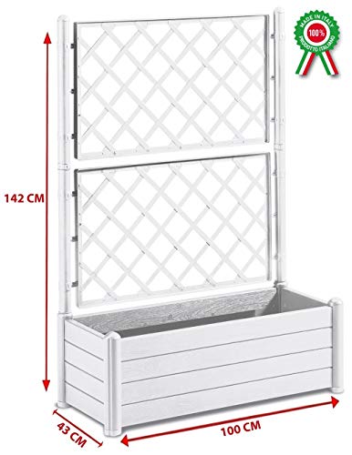 STEFANPLAST Bac a fleurs rectangulaire avec treillis - Finition en bois - 100x43xH35cm - 80L - Blanc