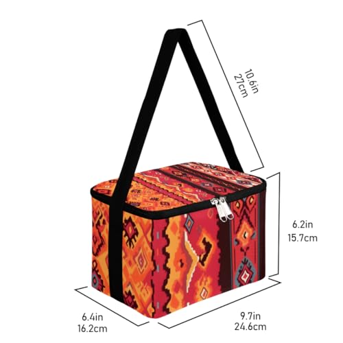 Lunch Bags for Women Men 9 Cans,Geometric Ethic Style Hot & Cold Food Delivery Bag Insulated Grocery Bag Insulated Lunch Box Boho Cooler Bag for Office Work Picnic Beach