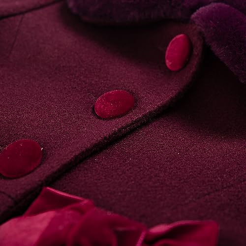 Pettigirl Girl Winter Wine Red Windbreaker Warm Fall Velvet Dress Coat Faux-Fur Collar Single Breasted CasualClothing3