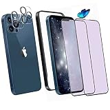 DZHFU 【ブルーライトカット】iPhone 13 Pro max 用 強化ガラスフィルム(2枚入り)＋レンズ保護フィルム (2枚入り) 6.7インチ 硬度9Ｈ強化ガラス 滑らかなタッチ操作 指紋付着防止 自動吸着 飛散防止 気泡防止 全面保護フィルム ガイド枠付き携帯電話用フィルム 貼り付けは簡単
