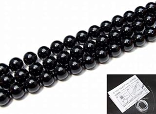 g3-477A ブラックオニキス 12mm 丸玉 5A 半連19cm 通し針、解説書、1ｍゴム付き ブラジル産 天然石 パワーストーン