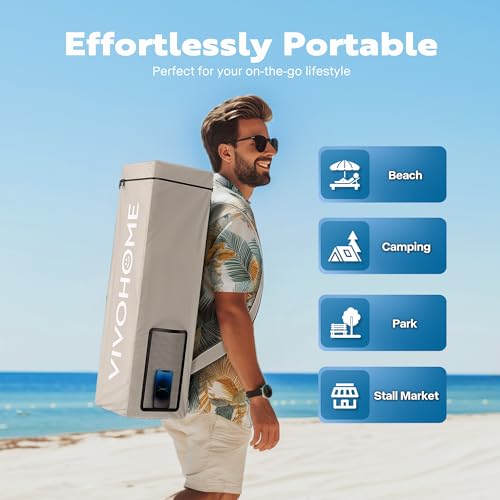 VIVOHOME 8x8ft Pop-Up Canopy Tent with Central Lock Design, Slant Legs, Backpack, and Side Wall, Portable Shelter for Camping, Party, Yard, and Beach Events, Beige