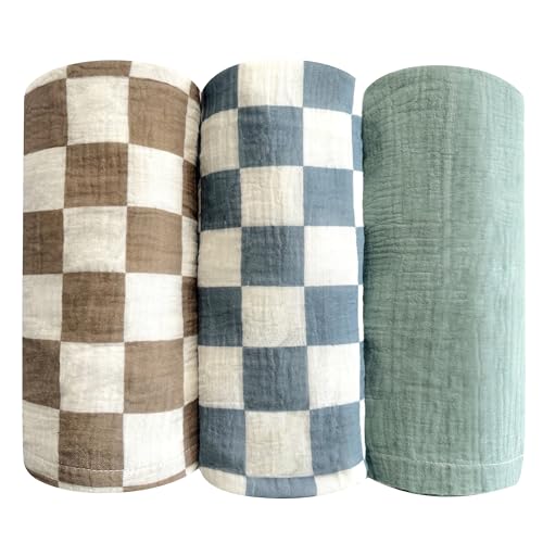  Pack Ultra Soft Checkered Muslin Swaddle Blankets - image 1