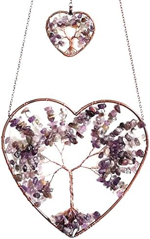 Healing Crystal Tree of Life Ornament Window Hanging Healing Crystal Pendant 7 Chakra Stones Meditation Ornaments Suncatcher Hanging Ornament Bedroom Office Outdoor Decor