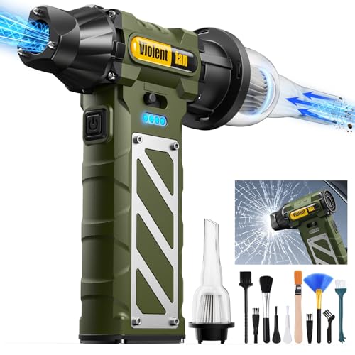 Kocyare Compressed Air Duster,Infinitely Variable Speed?130000RPM Electric Jet Dry Blower with Safety Hammer,Cordless Rechargeable Air Duster for Cleaning PCs/Keyboards/Car Washing (Green)