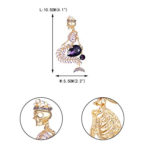 Image of EVER FAITH Women's Austrian Crystal Halloween Mermaid Skull Crown Teardrop Brooch