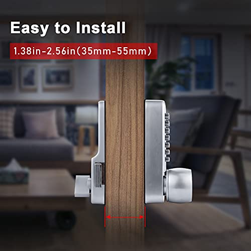 Stainless Steel 100% Mechanical Keyless Entry Door Lock, Waterproof Digital Combination Door Locks with Keypad Door Knob Handle, No Electronic Keypad Deadbolt Lock (2 in 1 Code / Key), Easy to Install