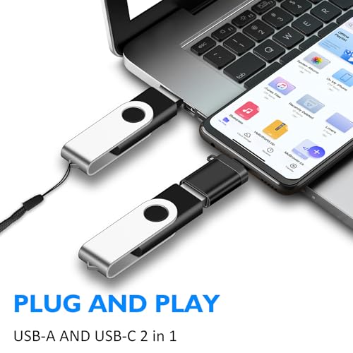 Image of 2-Pack of 32GB USB 2.0 FAT32 Flash Drive with 2 Type-C Adapters & Keychains | EASTBULL High Speed 32 GB Thumb Drives 360 Rotatable Swivel USB Drives (Black)