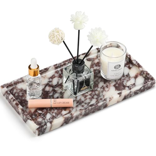 Natural Marble Vanity Tray - Moujings Genuine Marble Perfume Tray for Bathroom Decor Stone Bathroom Vanity Organizer Tray for Kitchen Counter Candles Jewelry Coffee Makeup Key