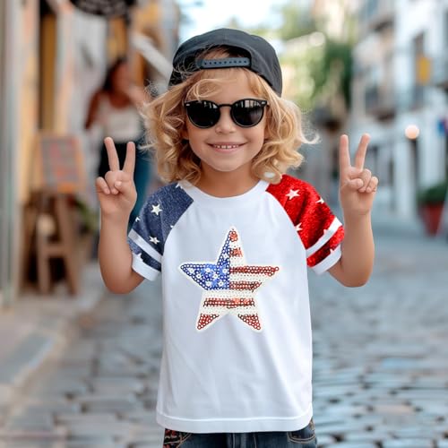 Image of Girls 4th of July Shirt Kids USA Shirts American Flag Tshirt Girls Boys Patriotic T Shirt Independence Day Tee Tops