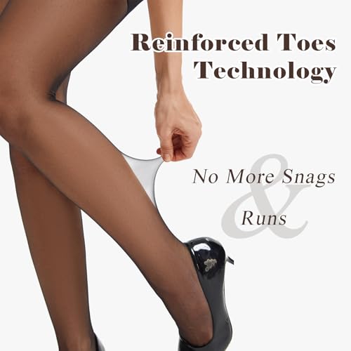 Sheer Control Top Pantyhose for Women,Run Resistant Reinforced Toes Legg Silky High Waist Tights (2 Pair Black) 5