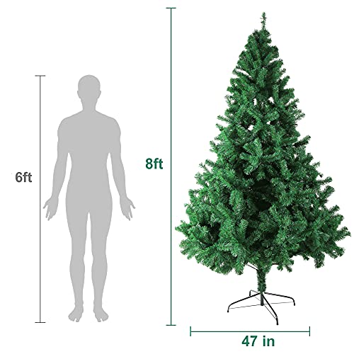 Dporticus 8' Artificial Christmas Pine Tree W/Solid Metal Stand, 1,500 Tips Full Tree Green