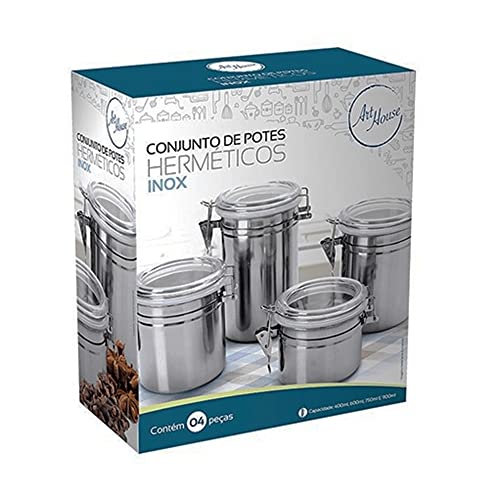 Jogo 4 Potes Para Mantimentos Herméticos Em Inox Art House
