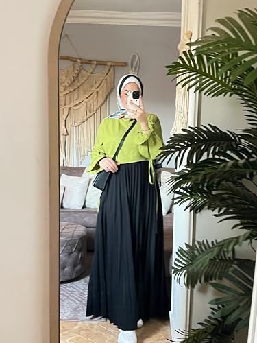 جيبة بليسيه دبل كلوش طويلة واسعة وشيك جداً (اسود, تلبيس لـ 80 كيلو)