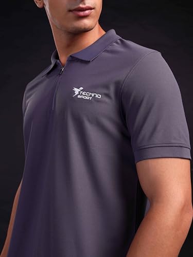 Image of TECHNOSPORT Men's Solid Polo T-Shirt MATPIQ Quick Dry Slim Fit Sports Tee for Gym Casual Smart Wear UPF50+ Anti Odour