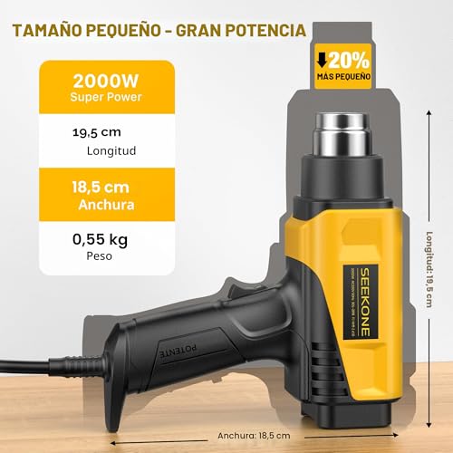Miniatura 5 de Seekone Pistola De Aire Caliente De 2000w Con Pantalla Lcd Digital, 50 -650 Diseño Compacto Y Temperatura De Flujo De Aire Ajustable, Con Protección De Sobrecarga Y Ideal Para Manualidades