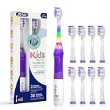 SEAGO Kids Electric Toothbrush with 2 Mins Brushing Timer and 8 Replacement Brush Heads, Rainbow LED Light Makes Brushing Fun, Battery Powered Toothbrush for Boys & Girls 3-6-8 Years Old, Purple