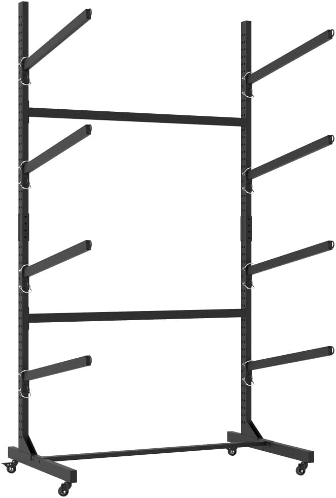 Heavy-Duty Freestanding Kayak Storage Rack for Indoor or Outdoor Use – Adjustable Height Stand Compatible with Kayaks, Canoes, SUPs and Surfboards