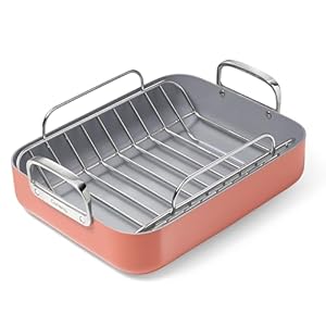 Caraway Roasting Pan – 16×13” Roasting Pan with Rack – Non-Stick Ceramic Coated – Non Toxic, PTFE & PFOA Free – Oven Safe & Compatible with All Stovetops – Perracotta