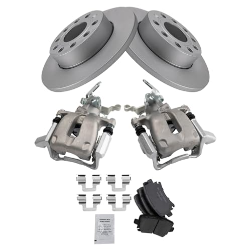 Image of TRQ Rear Brake Pad and Rotor Set Ceramic Solid G Coated Rotors Calipers | For 2010 Volkswagen Golf 2005-2010 Jetta 2006-2009 Rabbit