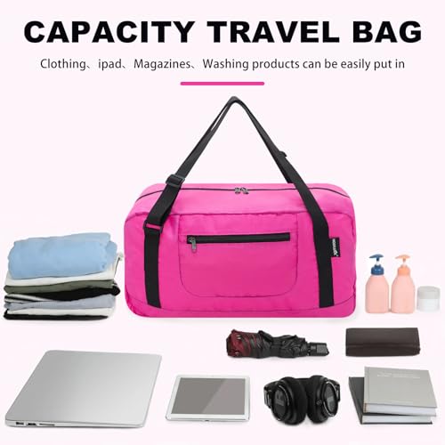 Image of HOLYLUCK Foldable Travel Duffel Bag For Women & Men Luggage Great for Gym - Fuchsia