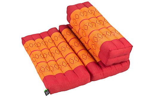 Gabur Kapok Dreams™ Foldable Meditation Cushion, 100% Kapok Zafu/Zabuton, Thai Design Orange & Red, 25.5"X19.5 #TOP4