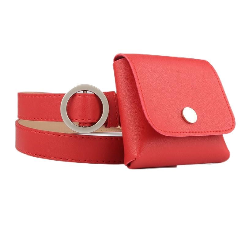 Cinturones de vestir para mujer, sin agujeros, hebilla redonda, cinturón fino, bolso de cintura, casual, monedero, pantalones