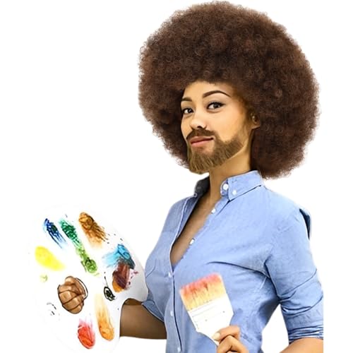 G&T Wig 80's Painter Bob Brown Afro Costume Wig for Men Women Synthetic Hair Funny Cosplay Halloween Wigs