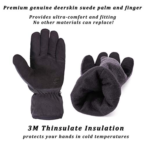 SKYDEER Winter Gloves with Soft Deerskin Suede Leather for Men and Women Cold Weather (SD8661T/M, Warm 3M Thinsulate Insulation)