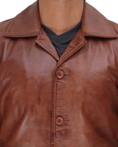 Image of Blingsoul Men Leather Coat, Long Leather Jacket Mens | Real Lambskin Leather, Mid-Length Cut, Lapel Collar, Concealed Buttons, Fully Lined, Wind Resistant,