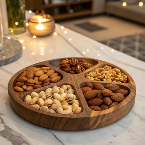 Holiday Nuts gift Basket - Delicious Mixed Cravings Gourmet Collection, Features 7 Sectional Platter with Freshly Roasted Nuts, Christmas Gift Basket for Men and Women. - Thumbnail 4